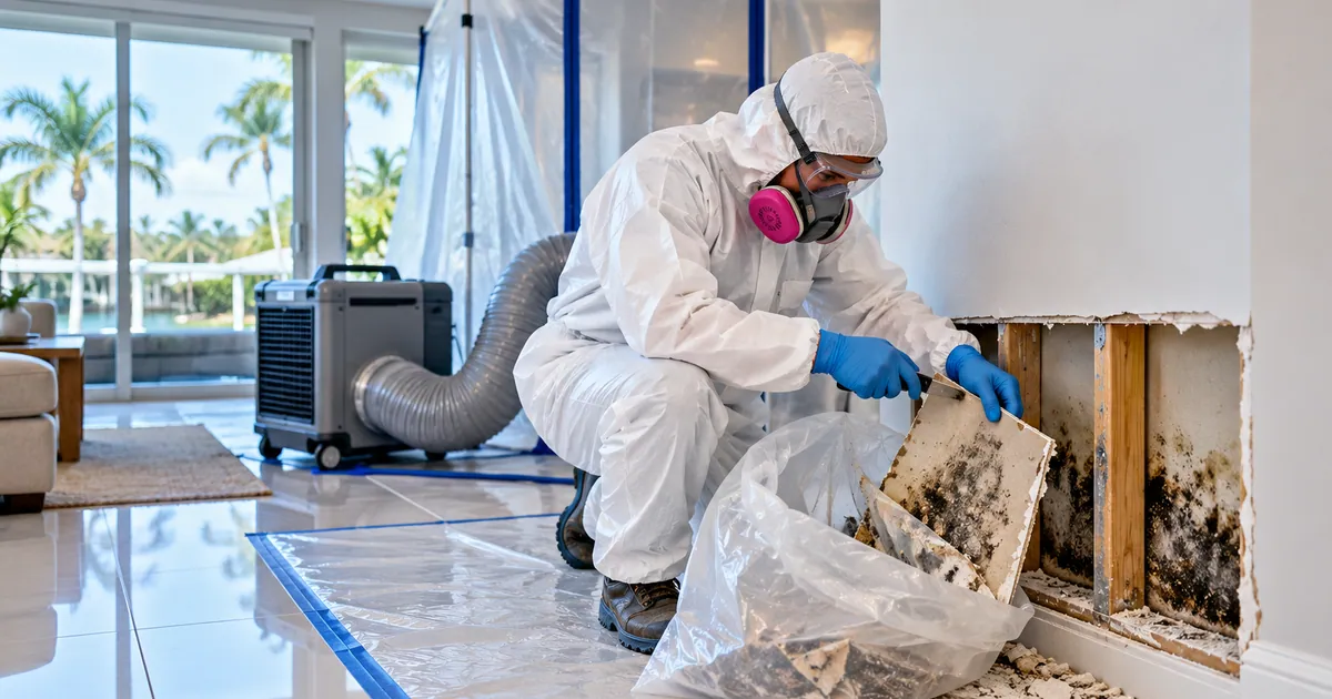 Contract-Ready Mold Removal in Ocean Ridge, FL — technician removing mold under containment